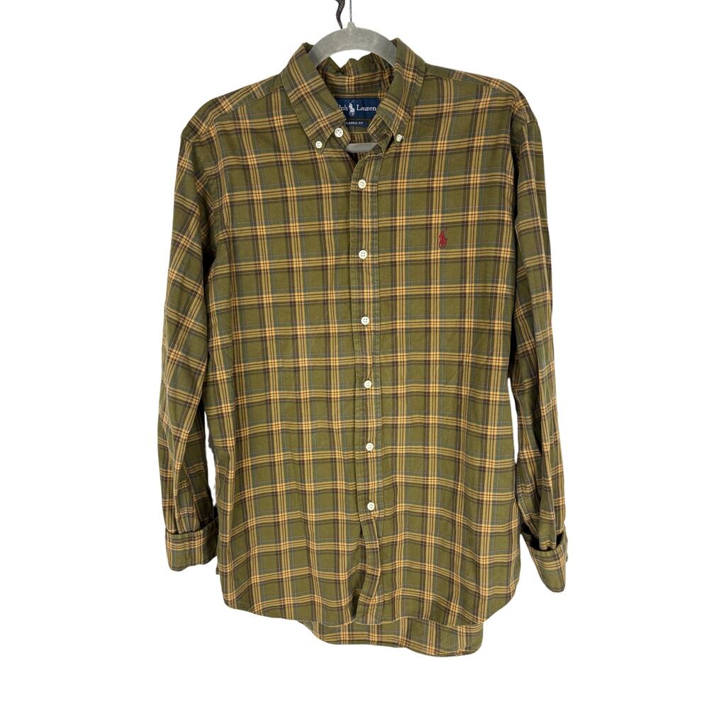 Polo Ralph Lauren Plaid Button Down Long Sleeve Shirt Classic Fit Green 15.5/M